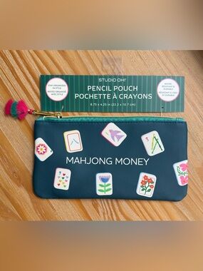 Studio Teal Mahjong Money Pencil Pouch with Tile Graphics